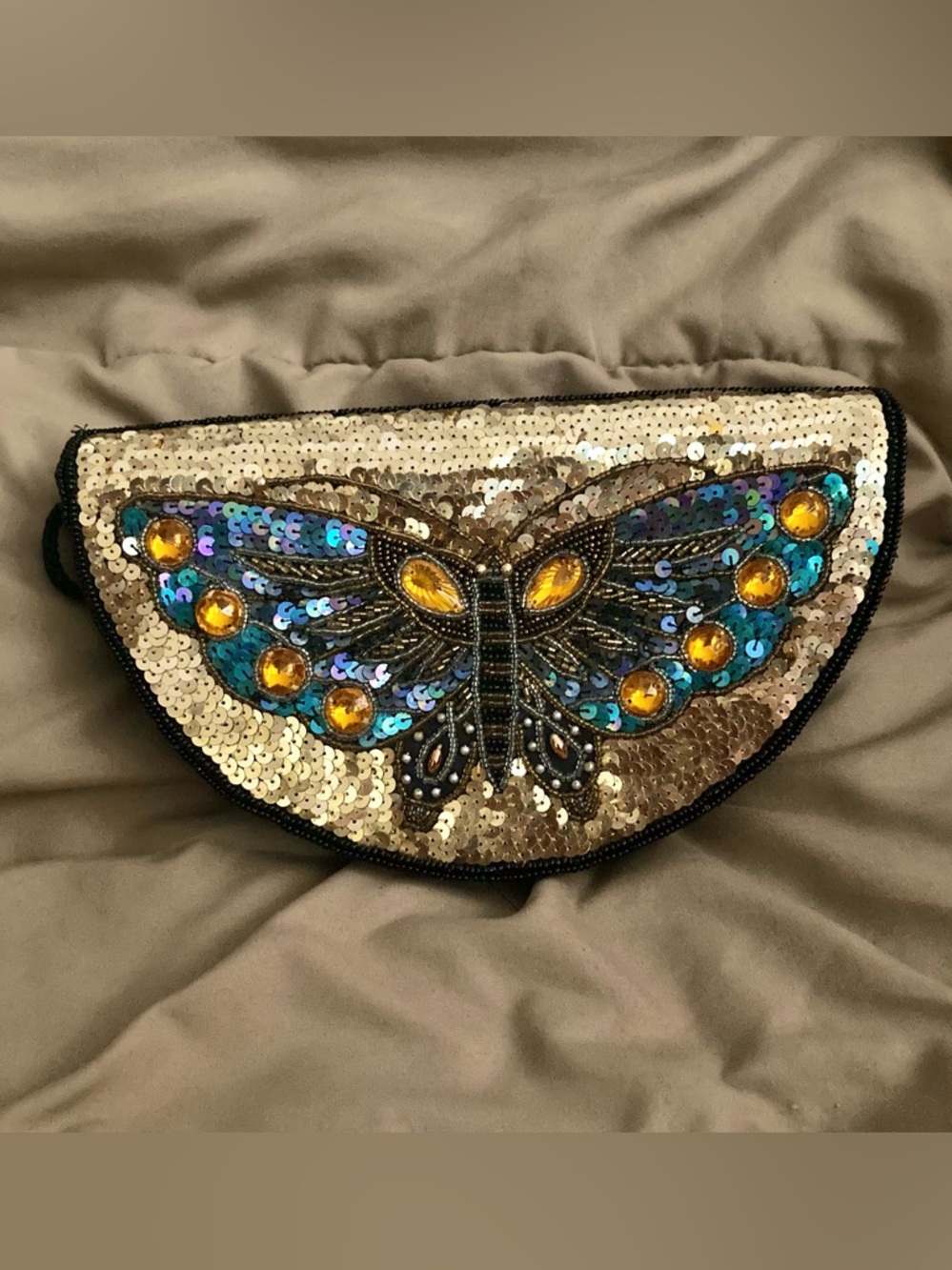 Sequin Butterfly Clutch in Gold and blue